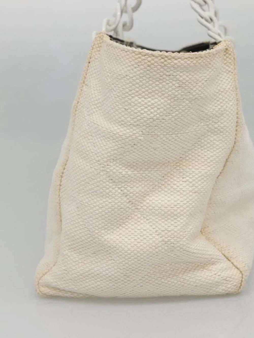 CHANEL Matelasse Chain Shoulder Bag Straw White Gold CC Auth 142166